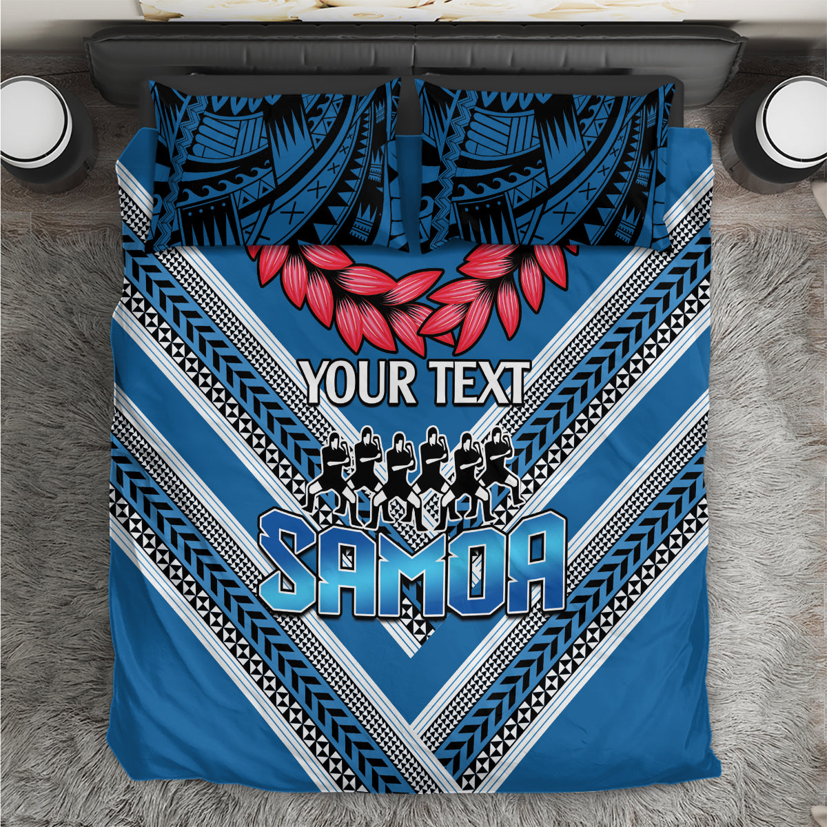 Custom Manuma Samoa Rugby Bedding Set Ula fala Samoan Siva Tau Tribal