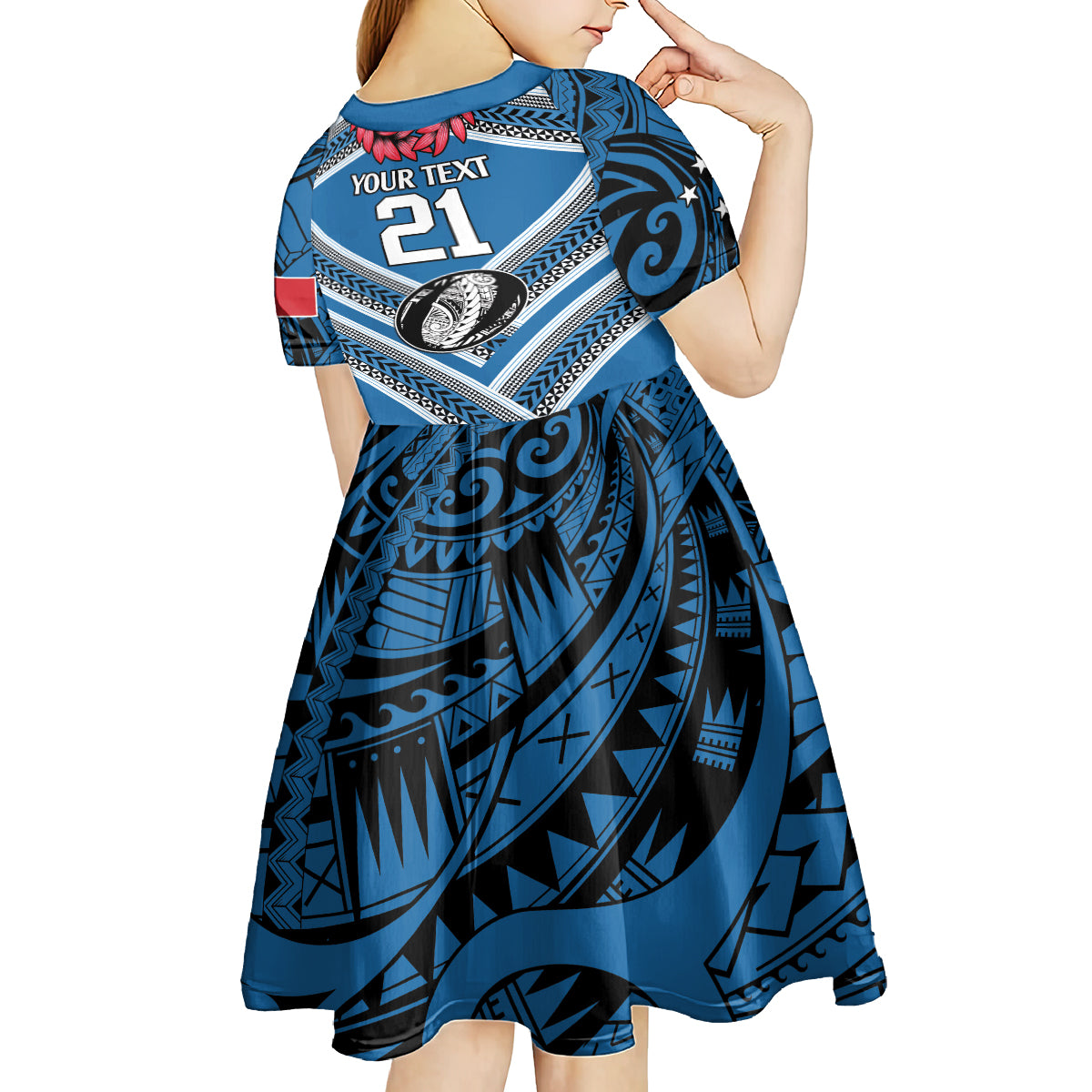 Custom Manuma Samoa Rugby Kid Short Sleeve Dress Ula fala Samoan Siva Tau Tribal LT9 - Polynesian Pride