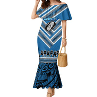 Custom Manuma Samoa Rugby Mermaid Dress Ula fala Samoan Siva Tau Tribal LT9 Women Blue - Polynesian Pride