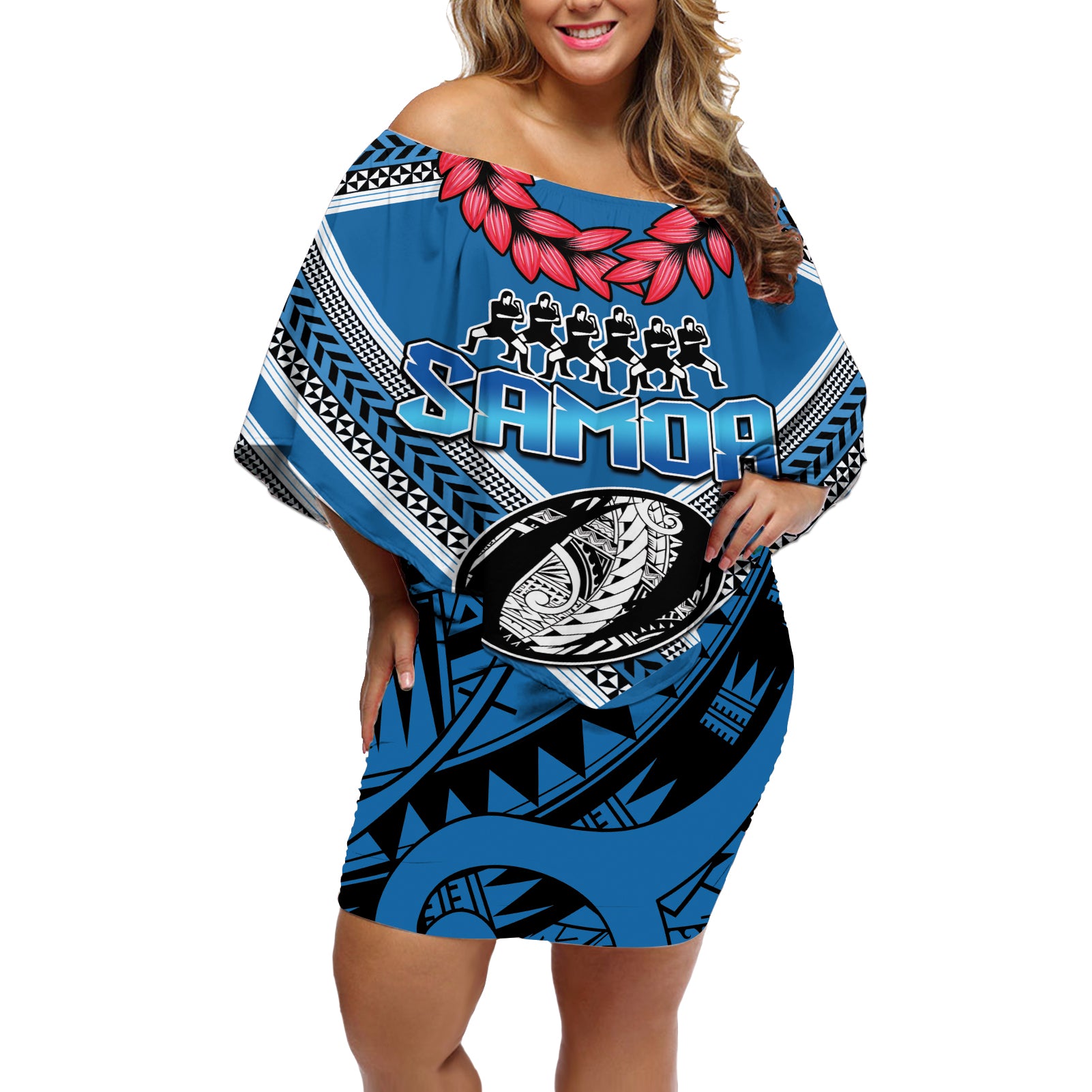 Custom Manuma Samoa Rugby Off Shoulder Short Dress Ula fala Samoan Siva Tau Tribal