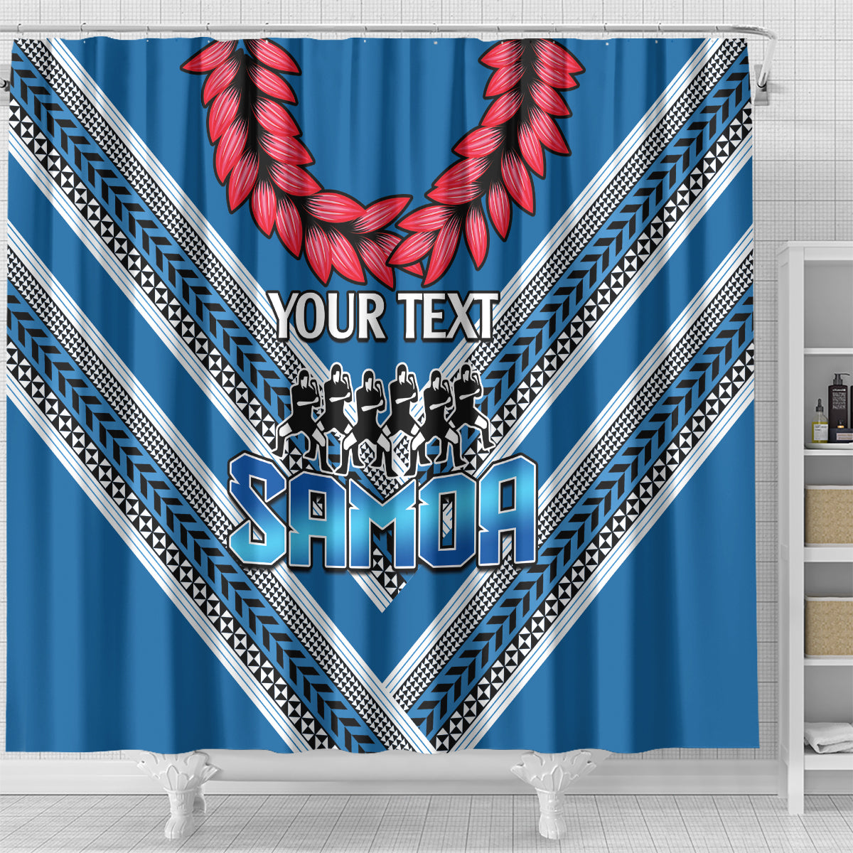 Custom Manuma Samoa Rugby Shower Curtain Ula fala Samoan Siva Tau Tribal