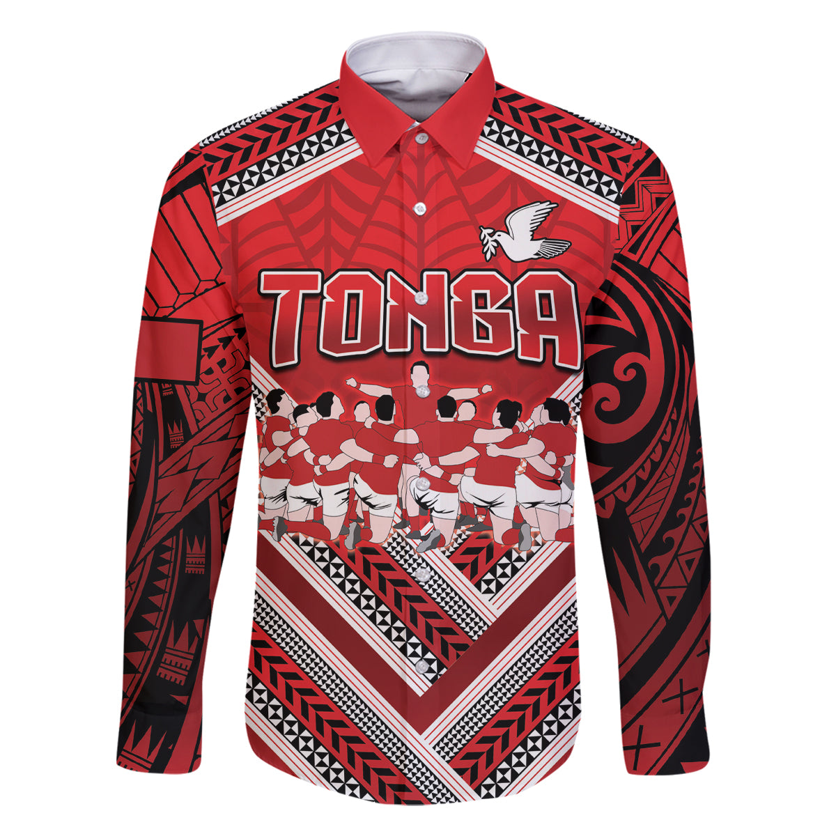 Custom Tonga Rugby Family Matching Off Shoulder Maxi Dress and Hawaiian Shirt Tonga Sipi Tau Ngatu Tribal Pattern