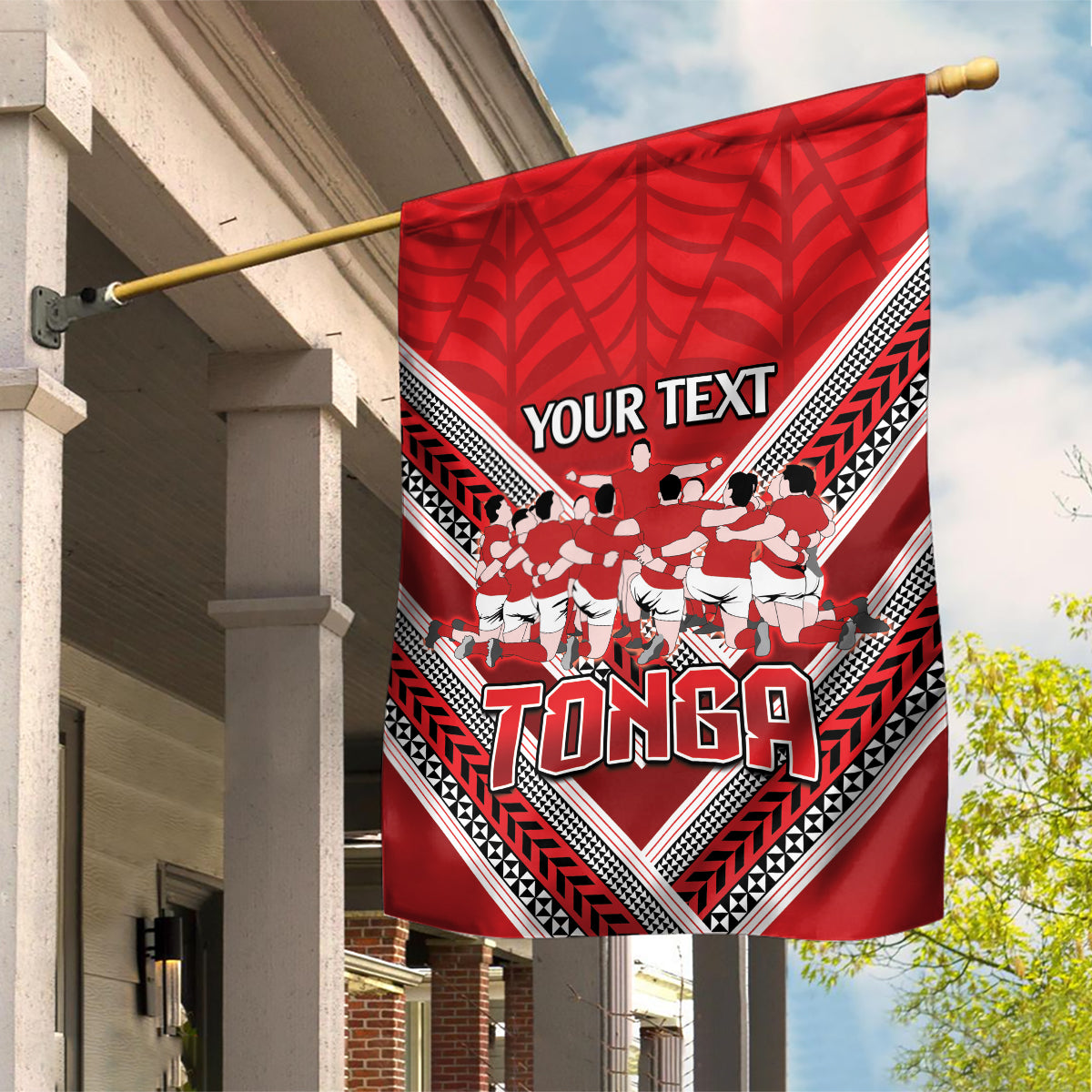 Custom Tonga Rugby Garden Flag Tonga Sipi Tau Ngatu Tribal Pattern
