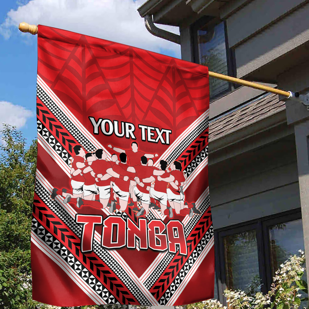 Custom Tonga Rugby Garden Flag Tonga Sipi Tau Ngatu Tribal Pattern