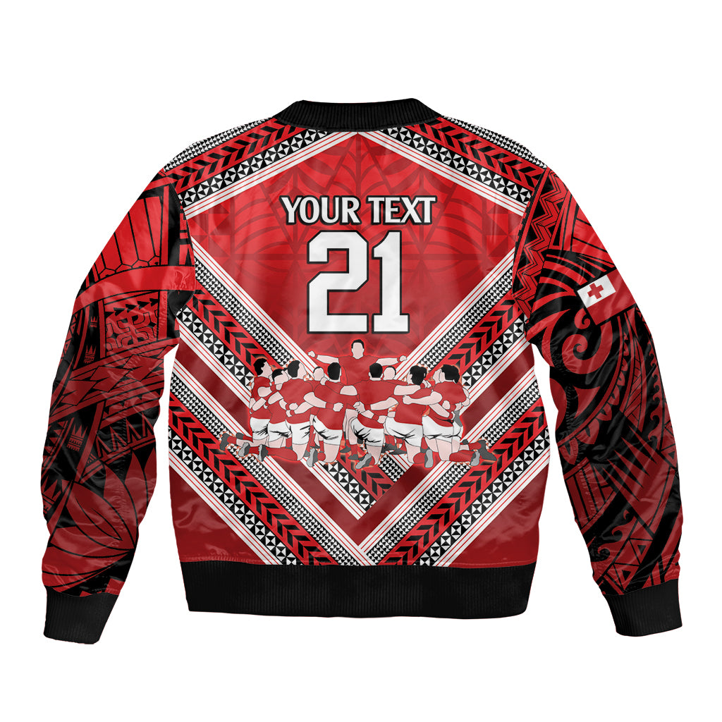 Custom Tonga Rugby Sleeve Zip Bomber Jacket Tonga Sipi Tau Ngatu Tribal Pattern