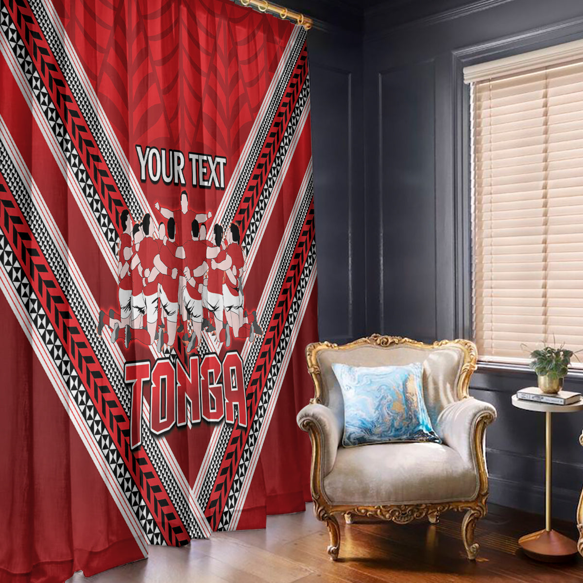 Custom Tonga Rugby Window Curtain Tonga Sipi Tau Ngatu Tribal Pattern