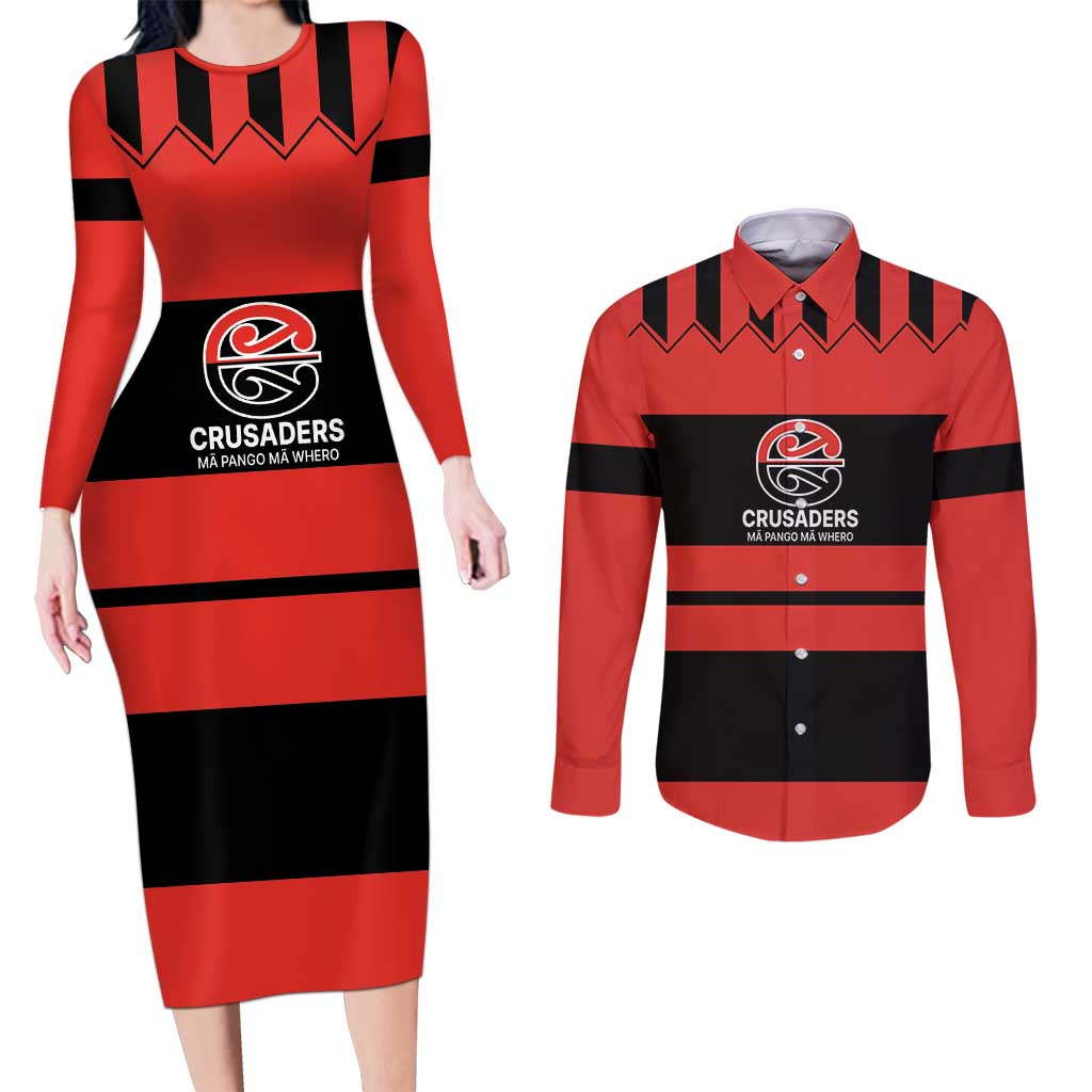 New Zealand Rugby Pacific Custom Couples Matching Long Sleeve Bodycon Dress and Long Sleeve Button Shirt Whatumoana Classic Retro 2025 LT9 Red - Polynesian Pride