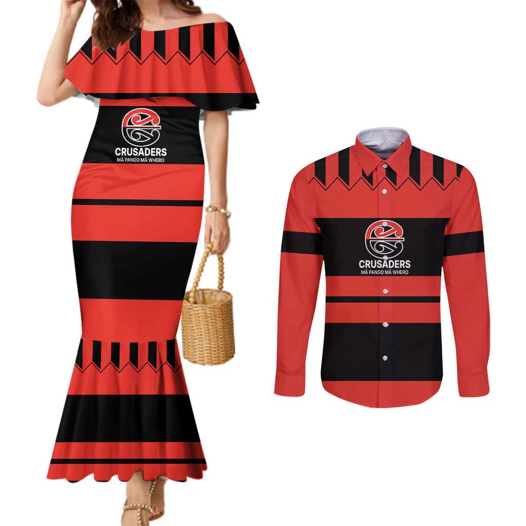 New Zealand Rugby Pacific Custom Couples Matching Mermaid Dress and Long Sleeve Button Shirt Whatumoana Classic Retro 2025 LT9 Red - Polynesian Pride