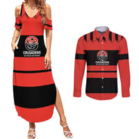 New Zealand Rugby Pacific Custom Couples Matching Summer Maxi Dress and Long Sleeve Button Shirt Whatumoana Classic Retro 2025 LT9 Red - Polynesian Pride