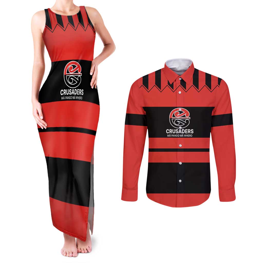 New Zealand Rugby Pacific Custom Couples Matching Tank Maxi Dress and Long Sleeve Button Shirt Whatumoana Classic Retro 2025 LT9 Red - Polynesian Pride