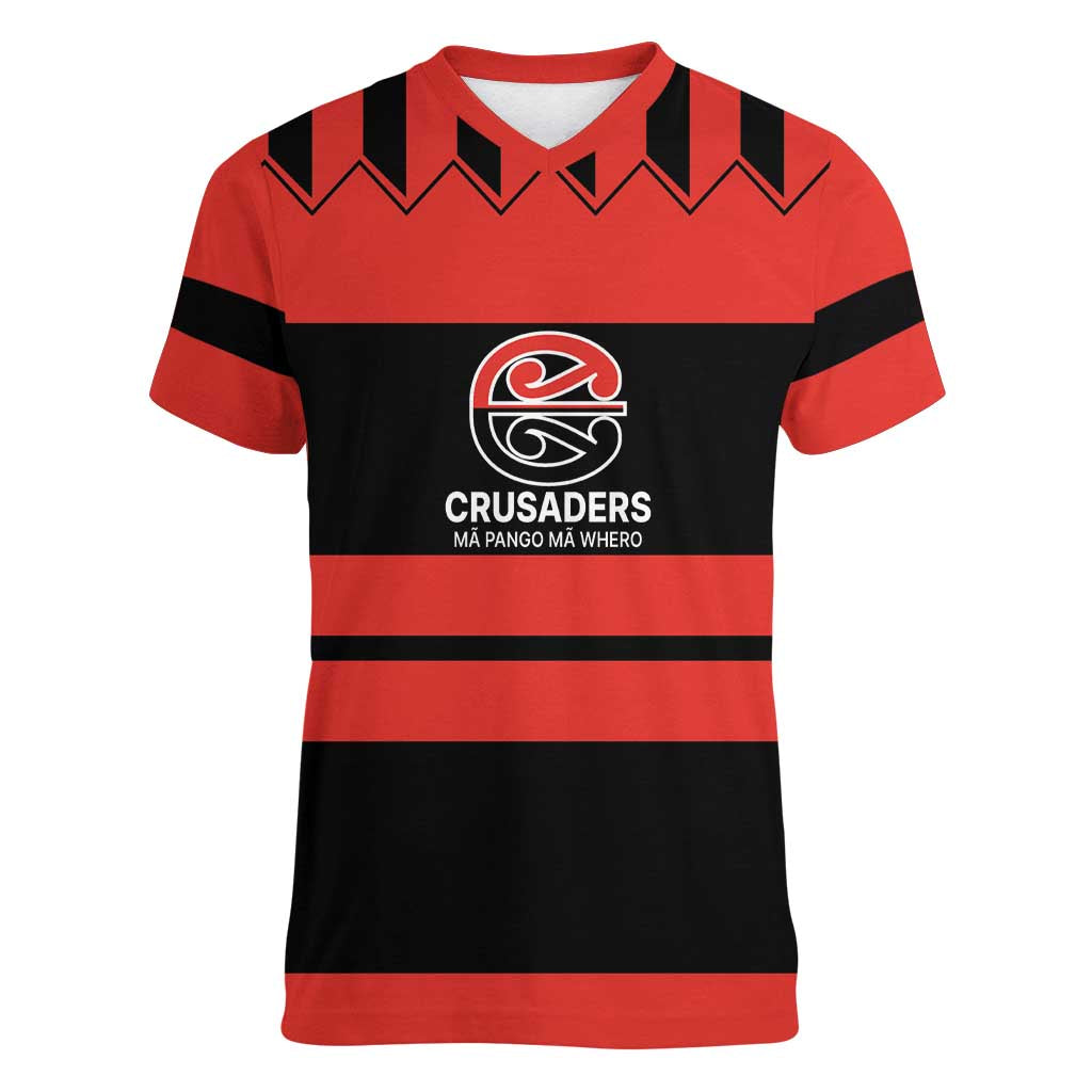 New Zealand Rugby Pacific Custom Women V-Neck T-Shirt Whatumoana Classic Retro 2025 LT9 Female Red - Polynesian Pride