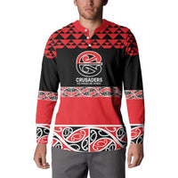 New Zealand Rugby Pacific Custom Button Sweatshirt Whatumoana Maori Kowhaiwhai Pattern LT9 - Polynesian Pride