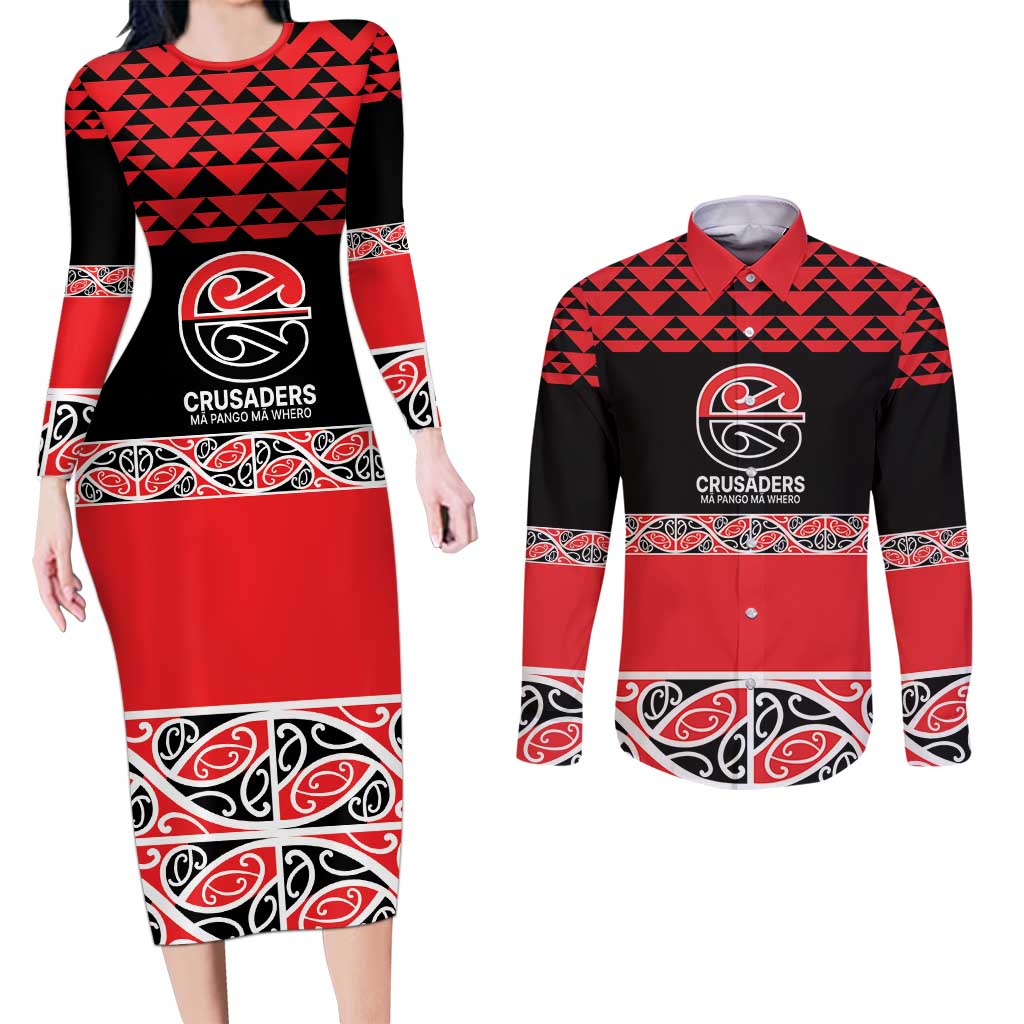 New Zealand Rugby Pacific Custom Couples Matching Long Sleeve Bodycon Dress and Long Sleeve Button Shirt Whatumoana Maori Kowhaiwhai Pattern LT9 Blue - Polynesian Pride