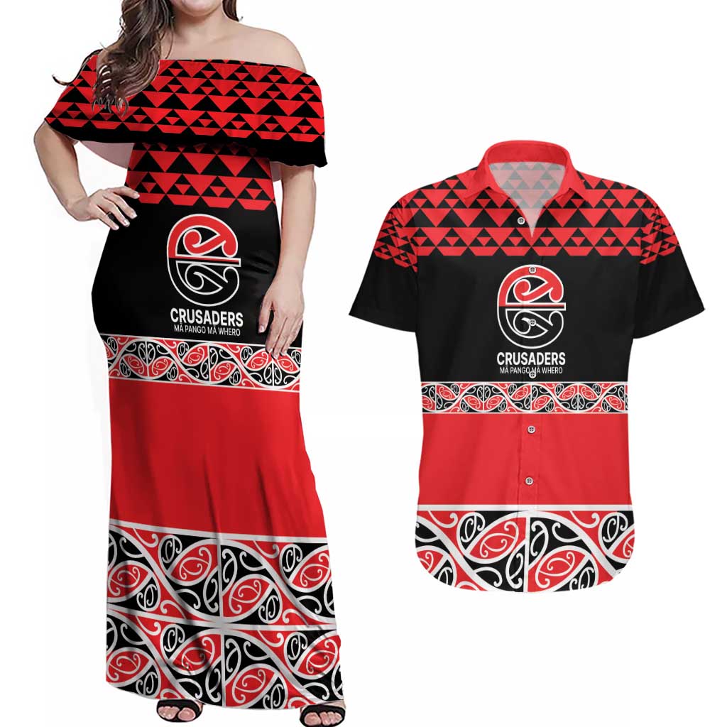 New Zealand Rugby Pacific Custom Couples Matching Off Shoulder Maxi Dress and Hawaiian Shirt Whatumoana Maori Kowhaiwhai Pattern