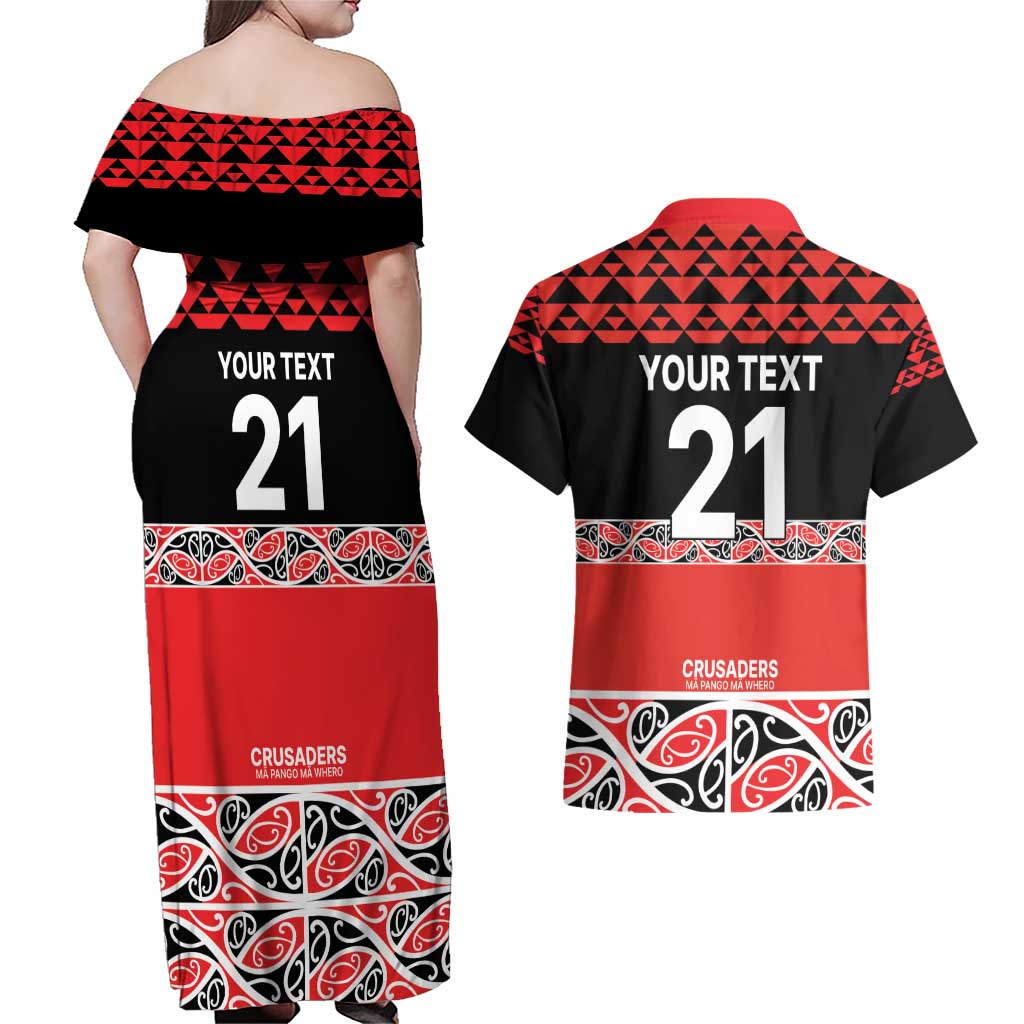 New Zealand Rugby Pacific Custom Couples Matching Off Shoulder Maxi Dress and Hawaiian Shirt Whatumoana Maori Kowhaiwhai Pattern