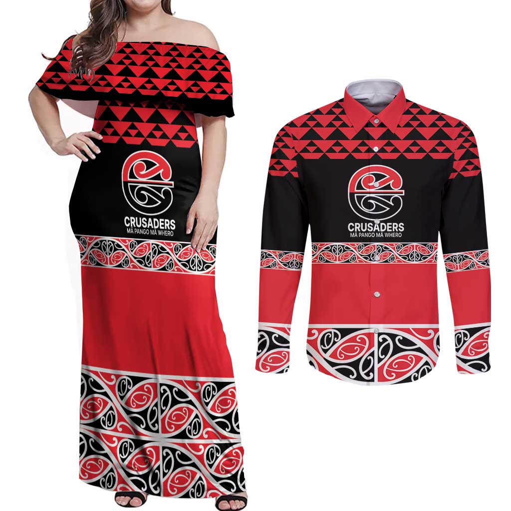 New Zealand Rugby Pacific Custom Couples Matching Off Shoulder Maxi Dress and Long Sleeve Button Shirt Whatumoana Maori Kowhaiwhai Pattern