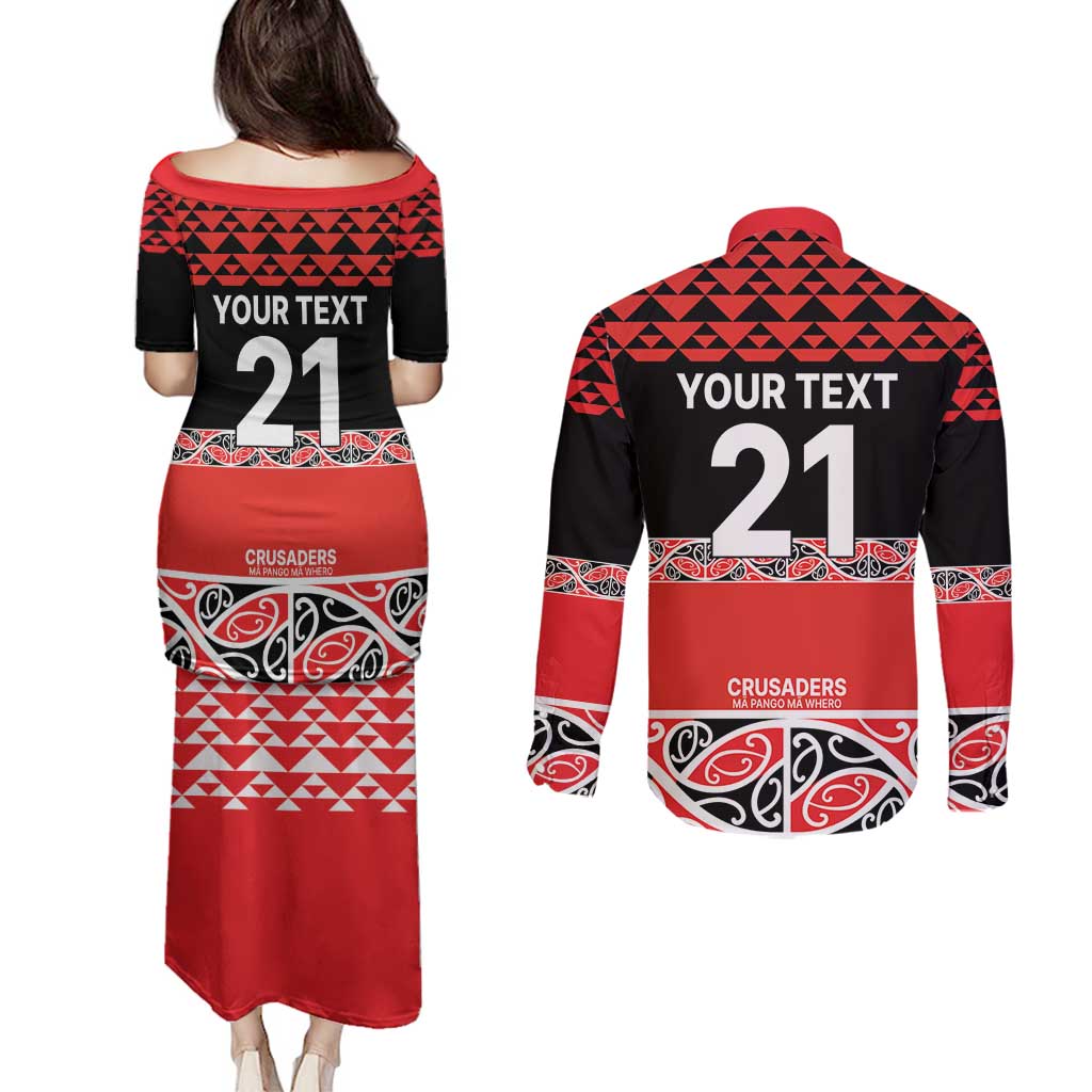 New Zealand Rugby Pacific Custom Couples Matching Puletasi and Long Sleeve Button Shirt Whatumoana Maori Kowhaiwhai Pattern LT9 - Polynesian Pride