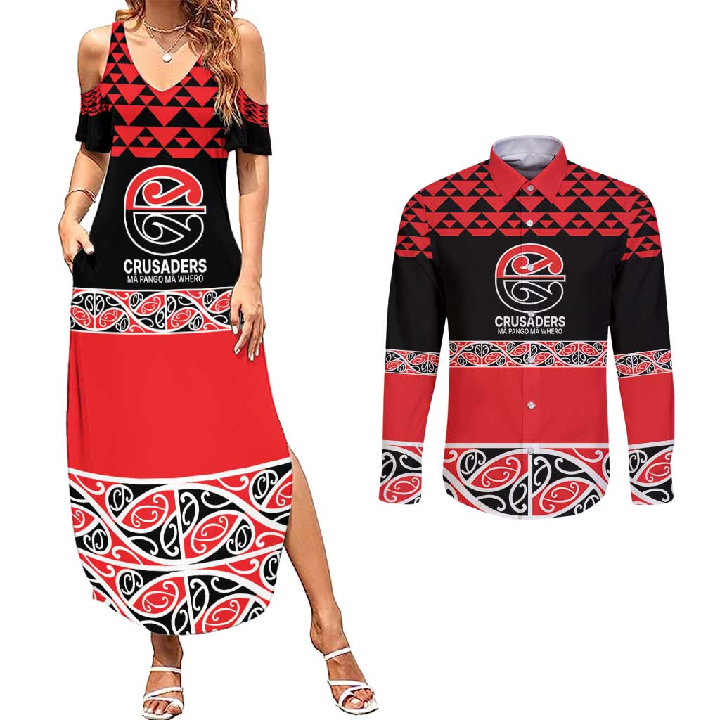 New Zealand Rugby Pacific Custom Couples Matching Summer Maxi Dress and Long Sleeve Button Shirt Whatumoana Maori Kowhaiwhai Pattern LT9 Blue - Polynesian Pride