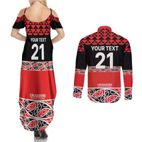New Zealand Rugby Pacific Custom Couples Matching Summer Maxi Dress and Long Sleeve Button Shirt Whatumoana Maori Kowhaiwhai Pattern LT9 - Polynesian Pride