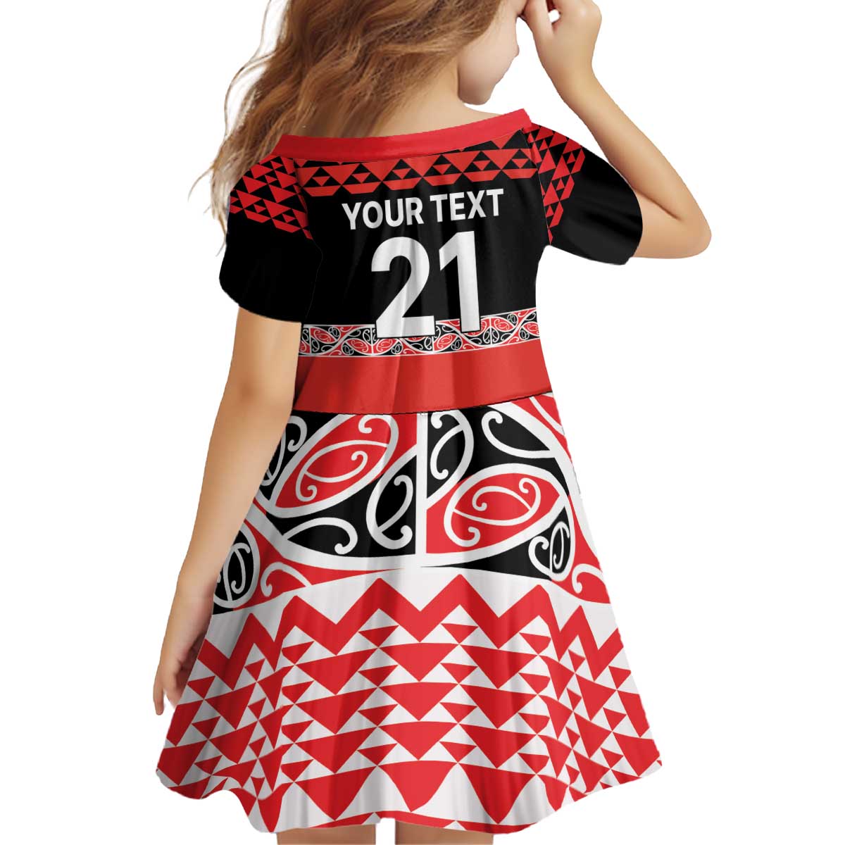 New Zealand Rugby Pacific Custom Kid Short Sleeve Dress Whatumoana Maori Kowhaiwhai Pattern