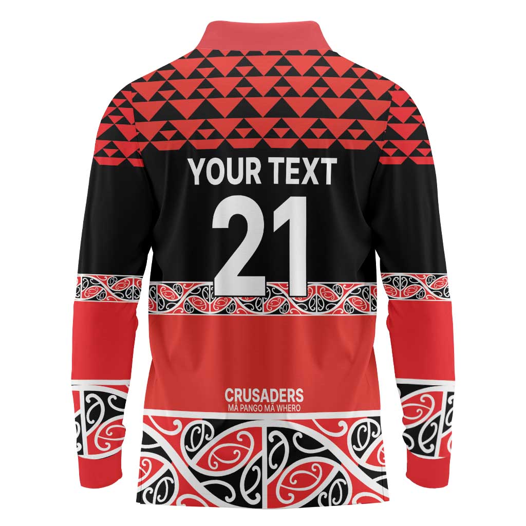 New Zealand Rugby Pacific Custom Long Sleeve Polo Shirt Whatumoana Maori Kowhaiwhai Pattern