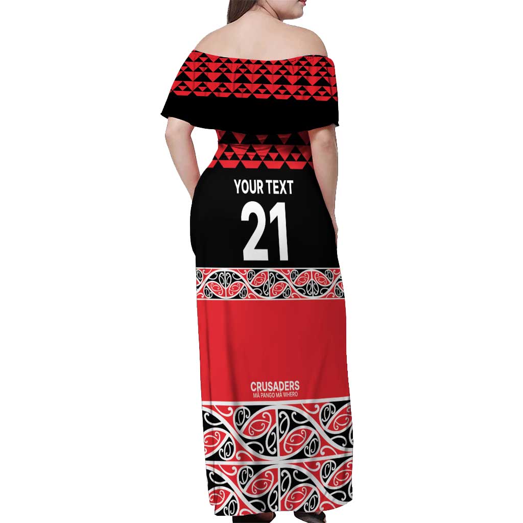 New Zealand Rugby Pacific Custom Off Shoulder Maxi Dress Whatumoana Maori Kowhaiwhai Pattern