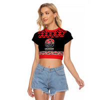 New Zealand Rugby Pacific Custom Raglan Cropped T Shirt Whatumoana Maori Kowhaiwhai Pattern LT9 Female Blue - Polynesian Pride