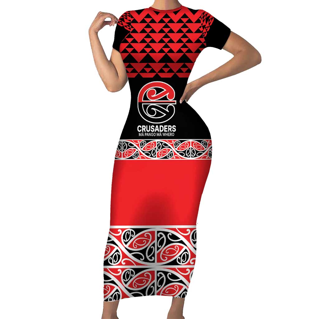 New Zealand Rugby Pacific Custom Short Sleeve Bodycon Dress Whatumoana Maori Kowhaiwhai Pattern