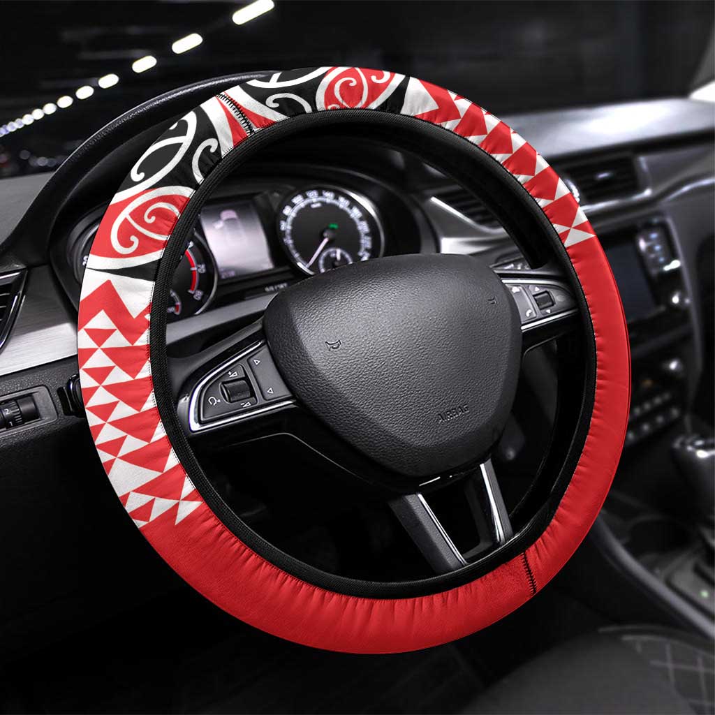 New Zealand Rugby Pacific Steering Wheel Cover Whatumoana Maori Kowhaiwhai Pattern