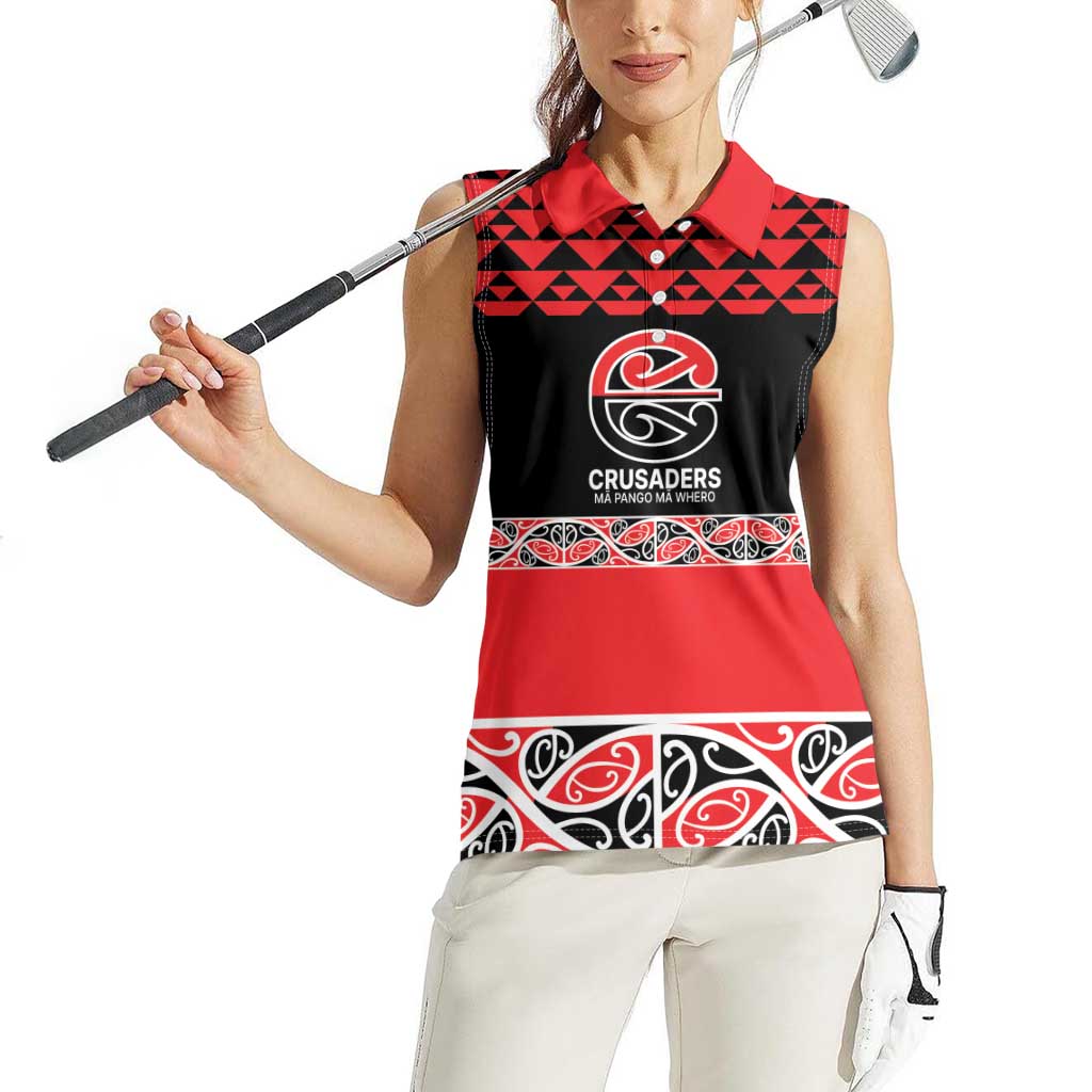 New Zealand Rugby Pacific Custom Women Sleeveless Polo Shirt Whatumoana Maori Kowhaiwhai Pattern