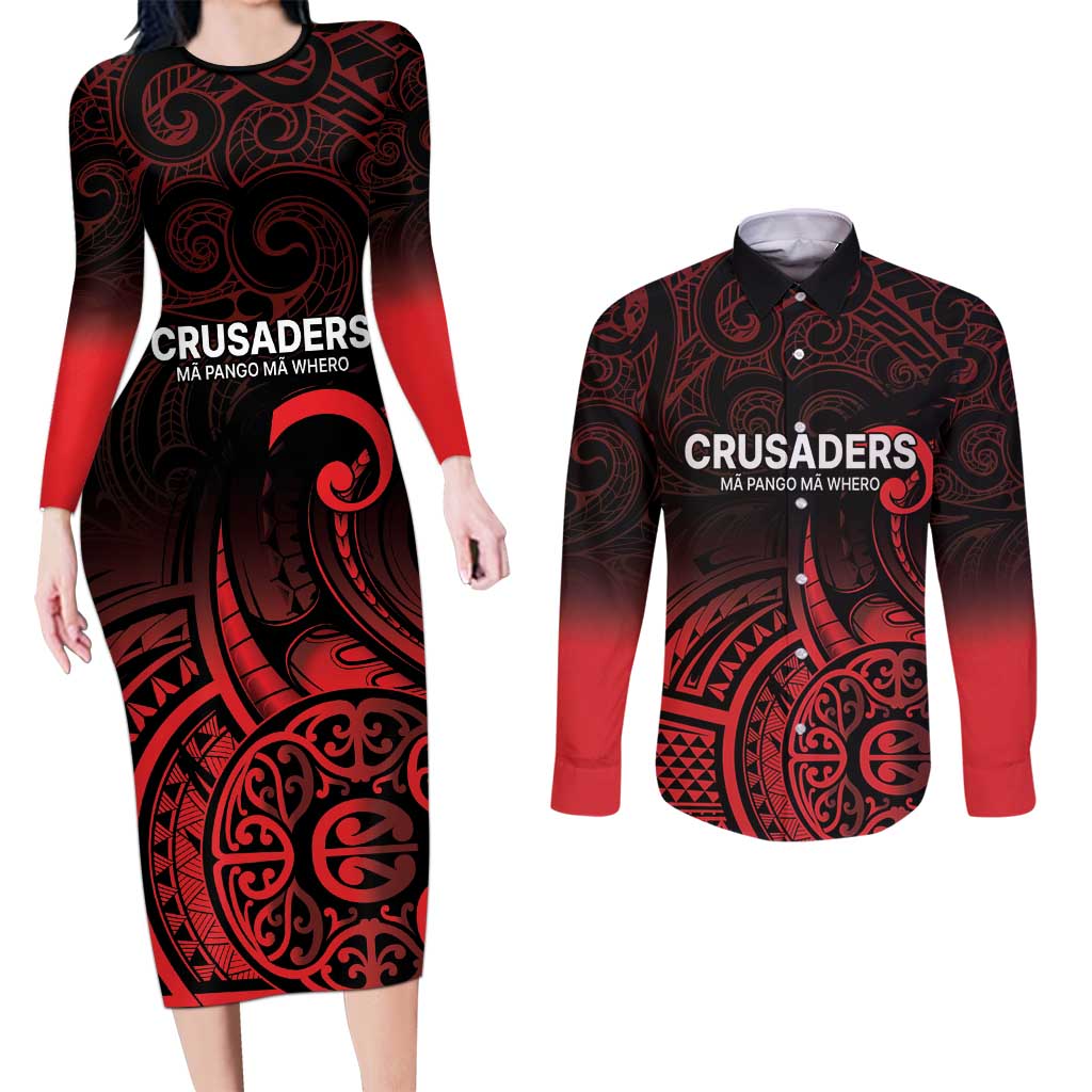 New Zealand Rugby Pacific Custom Couples Matching Long Sleeve Bodycon Dress and Long Sleeve Button Shirt Whatumoana Maori Tribal Tattoo LT9 Gold - Polynesian Pride