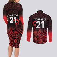 New Zealand Rugby Pacific Custom Couples Matching Long Sleeve Bodycon Dress and Long Sleeve Button Shirt Whatumoana Maori Tribal Tattoo LT9 - Polynesian Pride