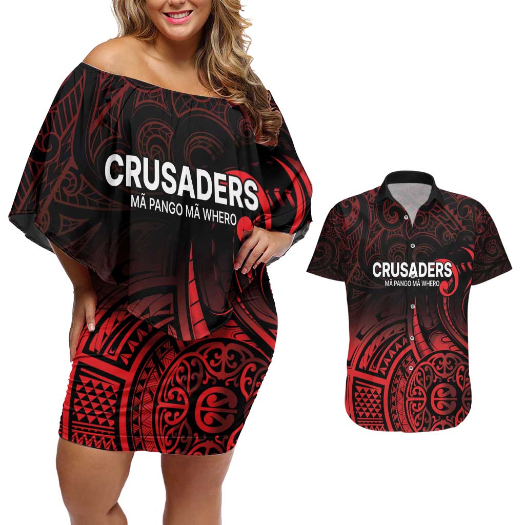 New Zealand Rugby Pacific Custom Couples Matching Off Shoulder Short Dress and Hawaiian Shirt Whatumoana Maori Tribal Tattoo