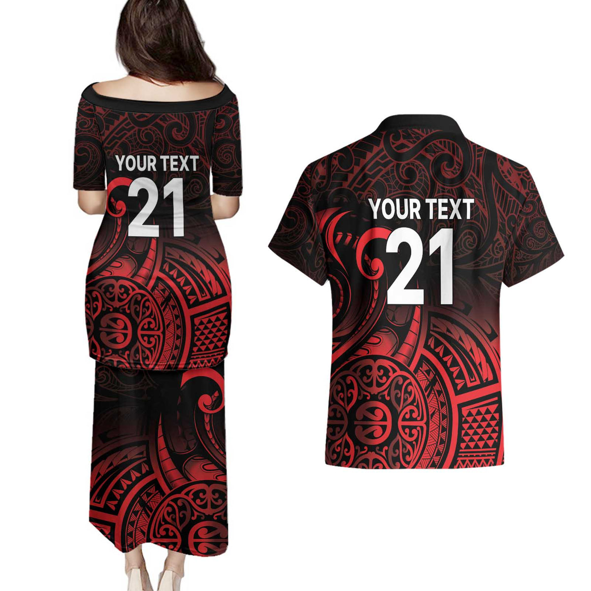 New Zealand Rugby Pacific Custom Couples Matching Puletasi and Hawaiian Shirt Whatumoana Maori Tribal Tattoo LT9 - Polynesian Pride