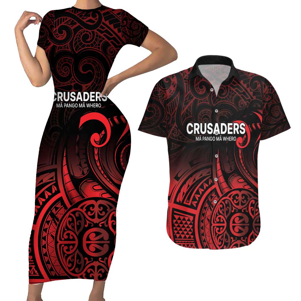 New Zealand Rugby Pacific Custom Couples Matching Short Sleeve Bodycon Dress and Hawaiian Shirt Whatumoana Maori Tribal Tattoo LT9 Gold - Polynesian Pride