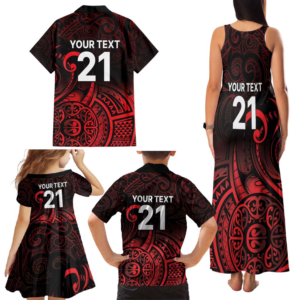 New Zealand Rugby Pacific Custom Family Matching Tank Maxi Dress and Hawaiian Shirt Whatumoana Maori Tribal Tattoo