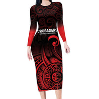 New Zealand Rugby Pacific Custom Long Sleeve Bodycon Dress Whatumoana Maori Tribal Tattoo