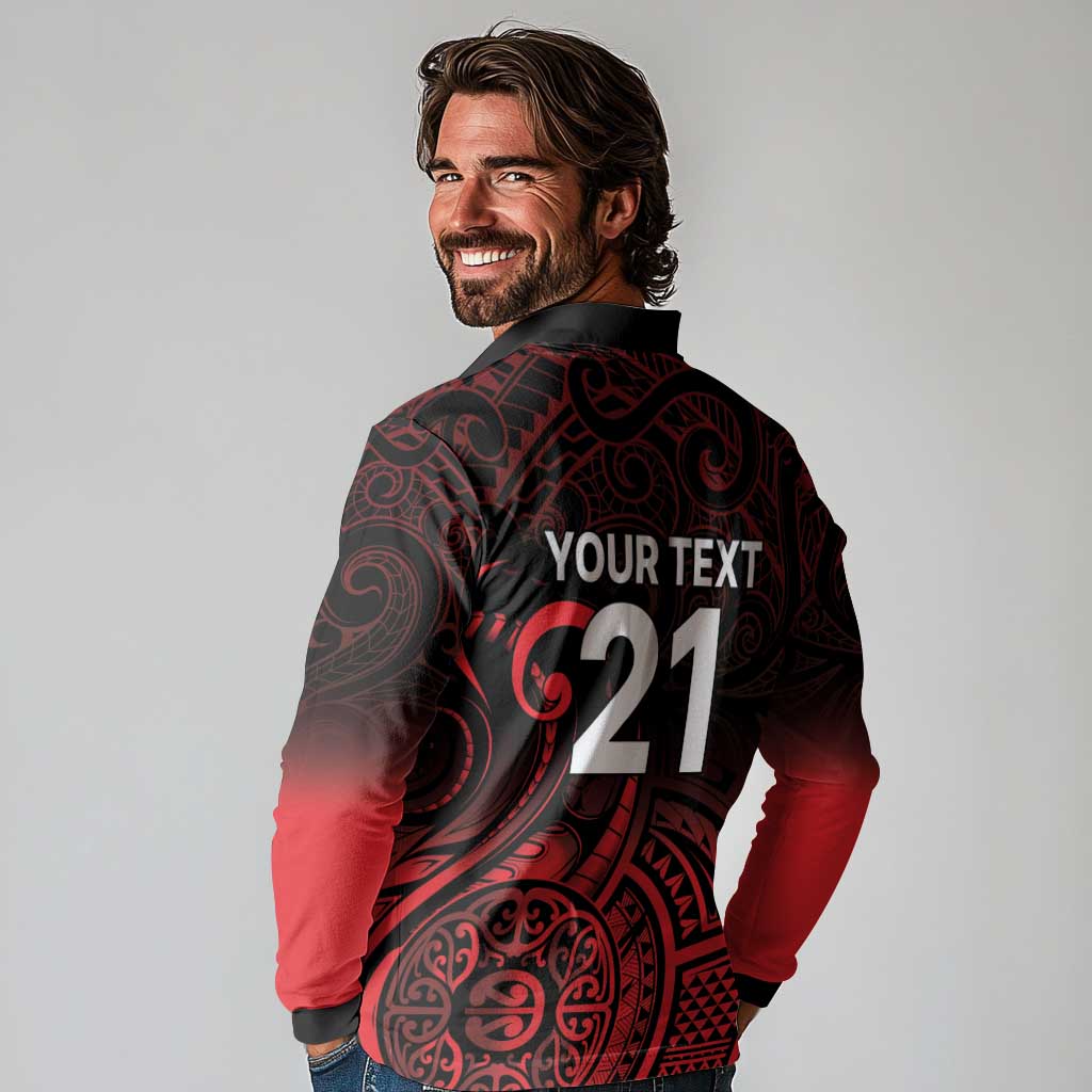 New Zealand Rugby Pacific Custom Long Sleeve Polo Shirt Whatumoana Maori Tribal Tattoo