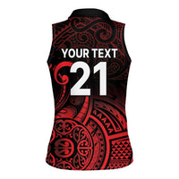 New Zealand Rugby Pacific Custom Women Sleeveless Polo Shirt Whatumoana Maori Tribal Tattoo