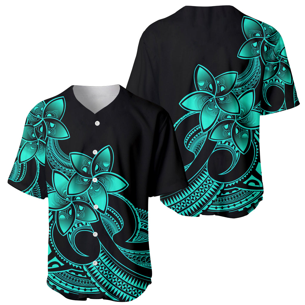 Polynesian Pride Plumeria Flowers Baseball Jersey Polynesian Tribal Aqua Vibe LT9 - Polynesian Pride