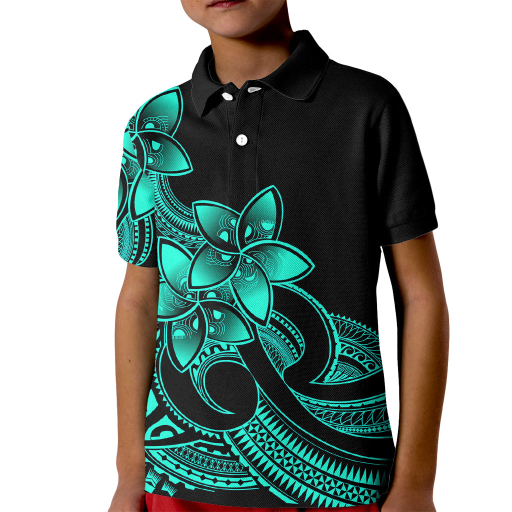 Polynesian Pride Plumeria Flowers Kid Polo Shirt Polynesian Tribal Aqua Vibe LT9 Kid Aqua - Polynesian Pride