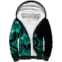 Polynesian Pride Plumeria Flowers Sherpa Hoodie Polynesian Tribal Aqua Vibe LT9 Unisex Aqua - Polynesian Pride