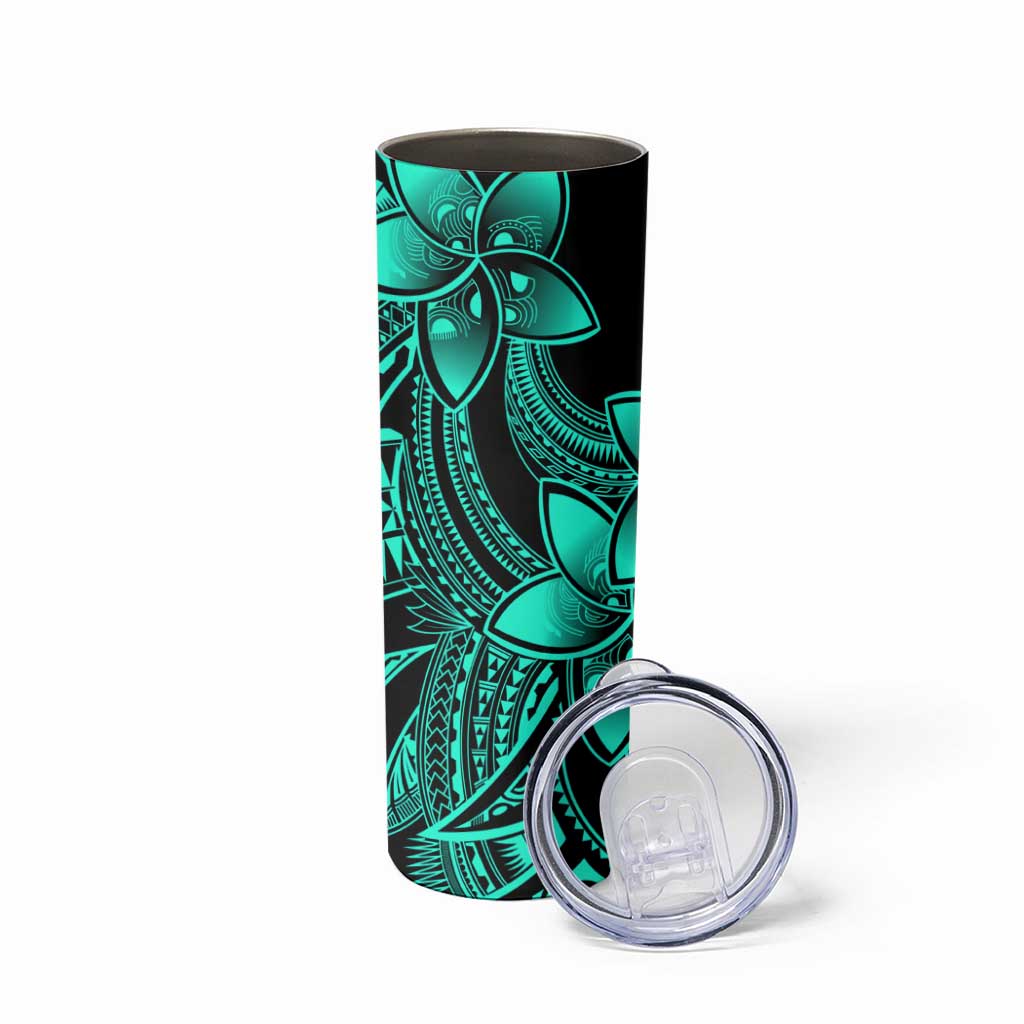 Polynesian Tribal Plumeria Flowers Skinny Tumbler Aqua Vibe