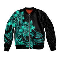 Polynesian Pride Plumeria Flowers Sleeve Zip Bomber Jacket Polynesian Tribal Aqua Vibe LT9 Unisex Aqua - Polynesian Pride