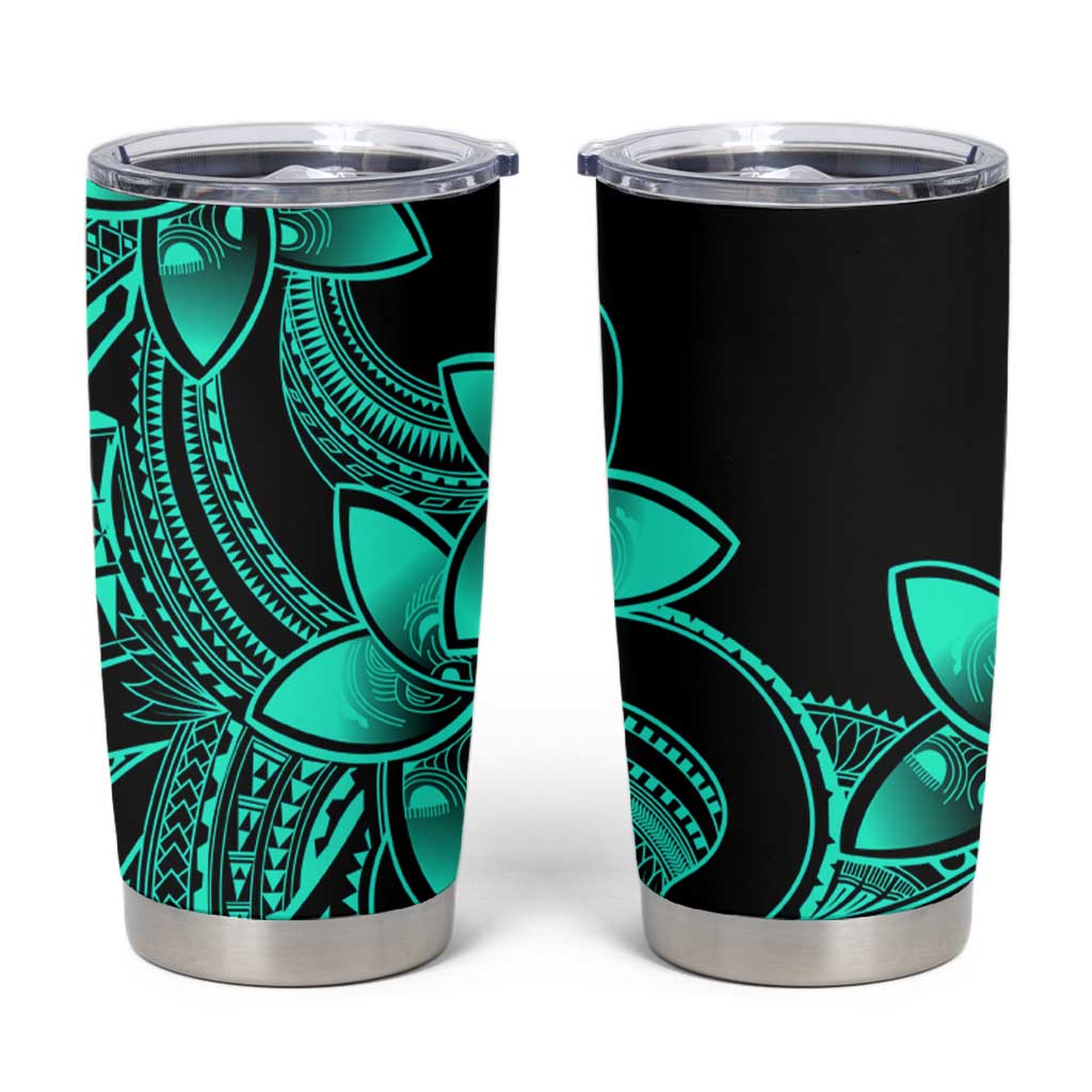 Polynesian Tribal Plumeria Flowers Tumbler Cup Aqua Vibe