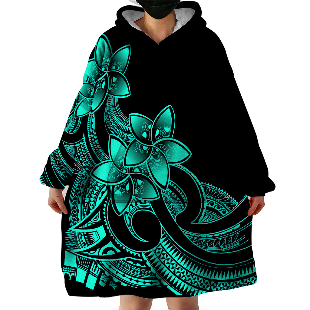 Polynesian Pride Plumeria Flowers Wearable Blanket Hoodie Polynesian Tribal Aqua Vibe LT9 - Polynesian Pride