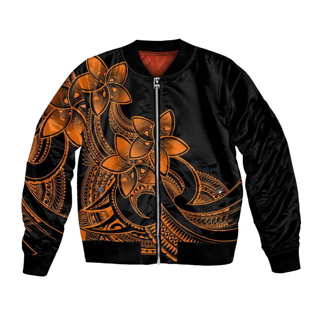 Polynesian Pride Plumeria Flowers Bomber Jacket Polynesian Tribal Gold Vibe LT9 Unisex Gold - Polynesian Pride