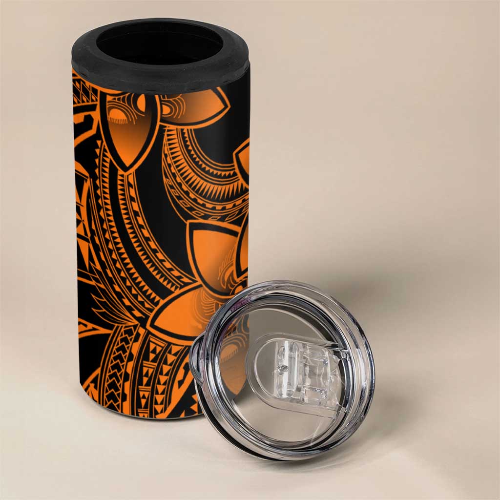 Polynesian Tribal Plumeria Flowers 4 in 1 Can Cooler Tumbler Gold Vibe