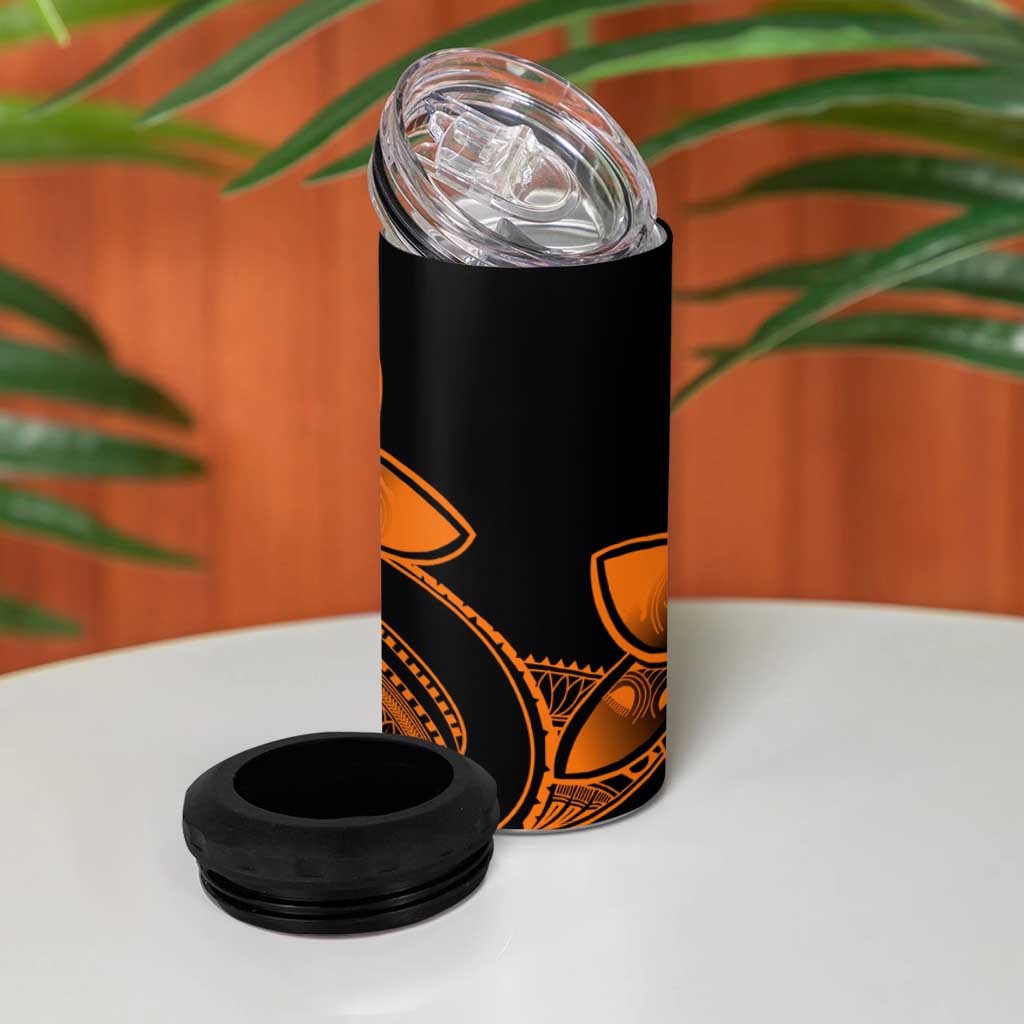 Polynesian Tribal Plumeria Flowers 4 in 1 Can Cooler Tumbler Gold Vibe