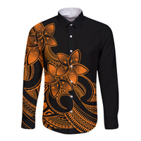 Polynesian Pride Plumeria Flowers Long Sleeve Button Shirt Polynesian Tribal Gold Vibe LT9 Unisex Gold - Polynesian Pride